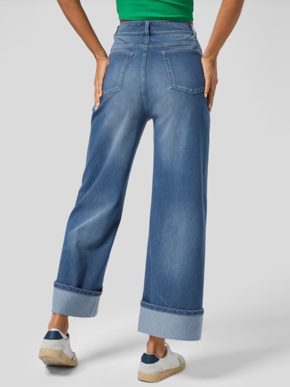 Halara Flex High Waisted Wide Leg Cuffed Jeans Stretch Denim Size S 4-6 - Picture 3 of 11